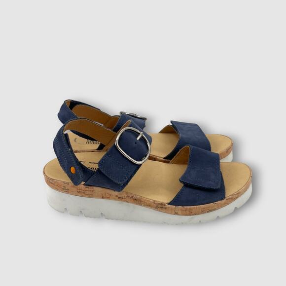 Samuel Hubbard Navy Blue Leather Cork Platform Sandals Size 7 - Picture 1 of 8